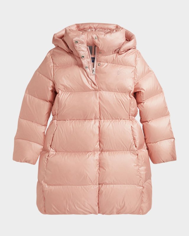 Girl's Celia Metallic Long Hooded Down Jacket, Size S-XL
